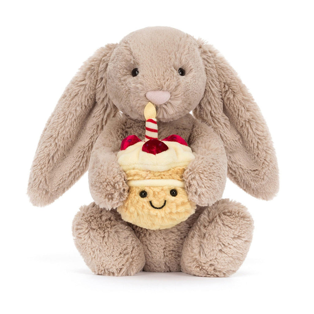 Birthday Bunny Plush – Soft Cuddly Rabbit with Mini Cake Toy