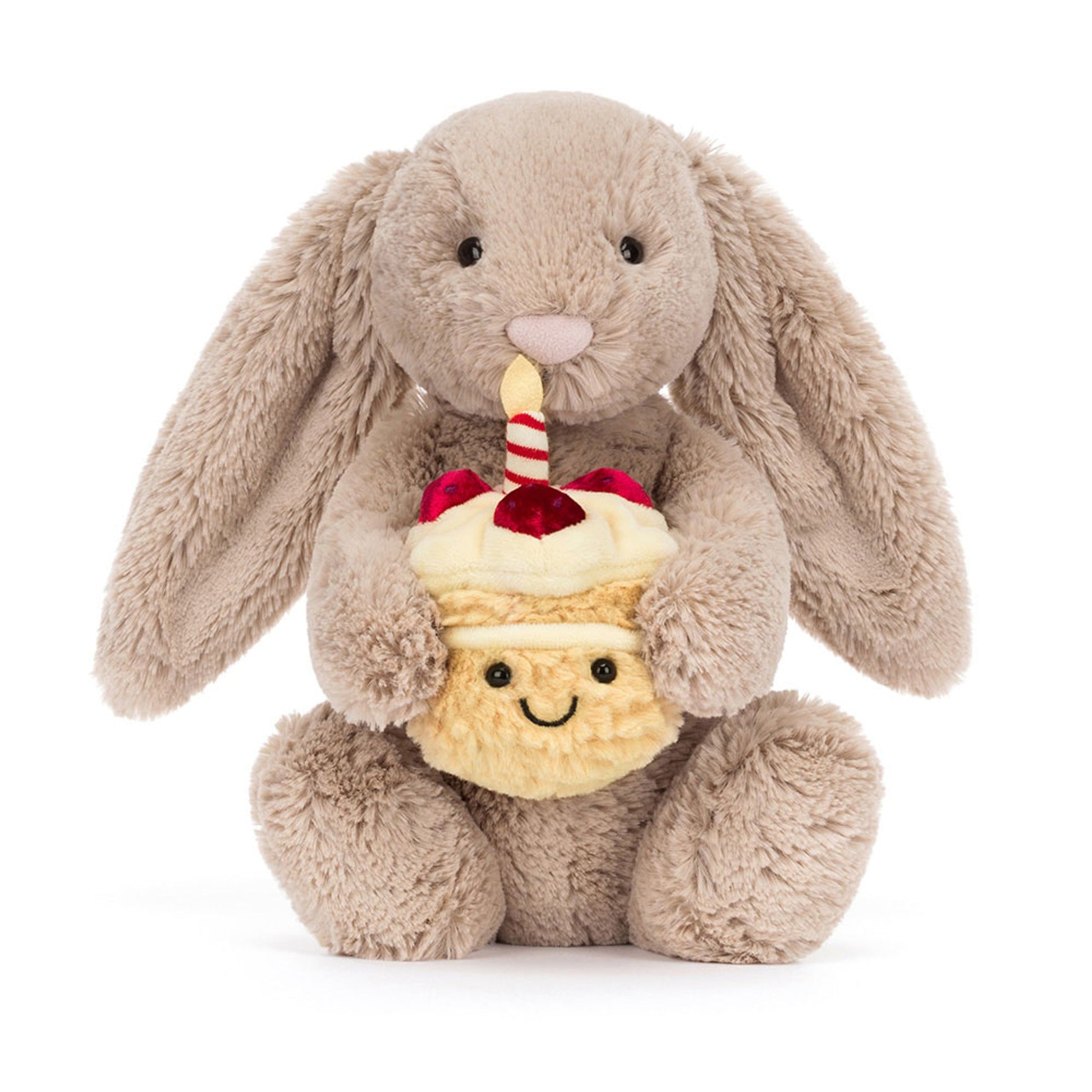 Birthday Bunny Plush – Soft Cuddly Rabbit with Mini Cake Toy