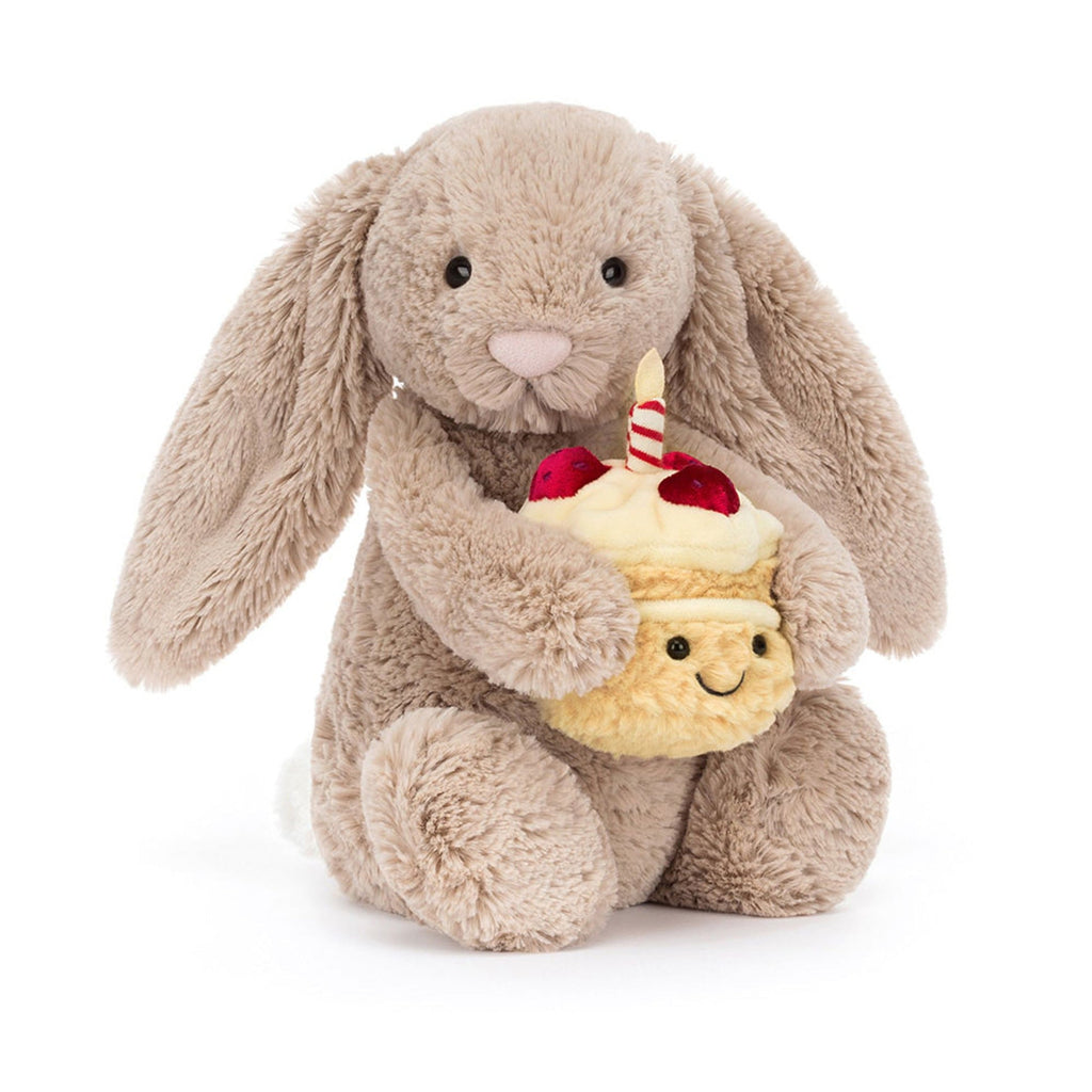 Birthday Bunny Plush – Soft Cuddly Rabbit with Mini Cake Toy